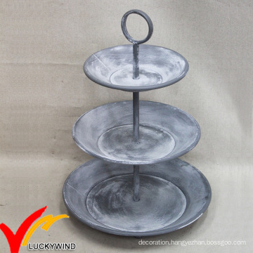 Grey Cake Stand Display Round 3 Tier Metal Tray